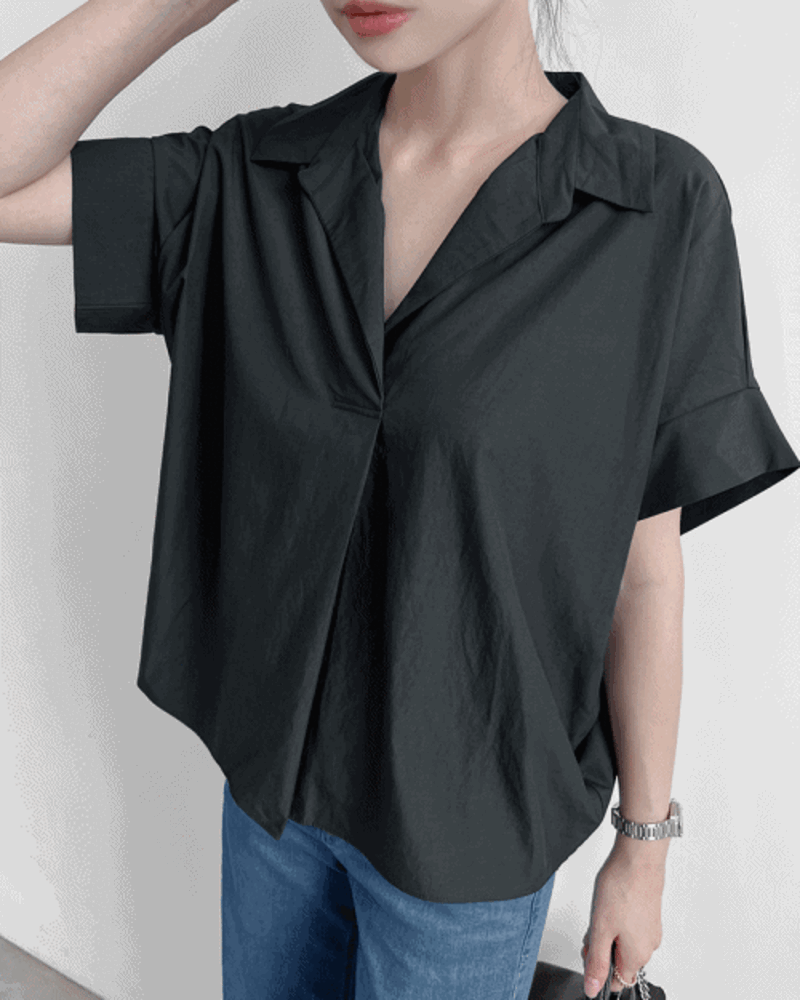 로체 반오픈 카라 셔츠(레이온65%)